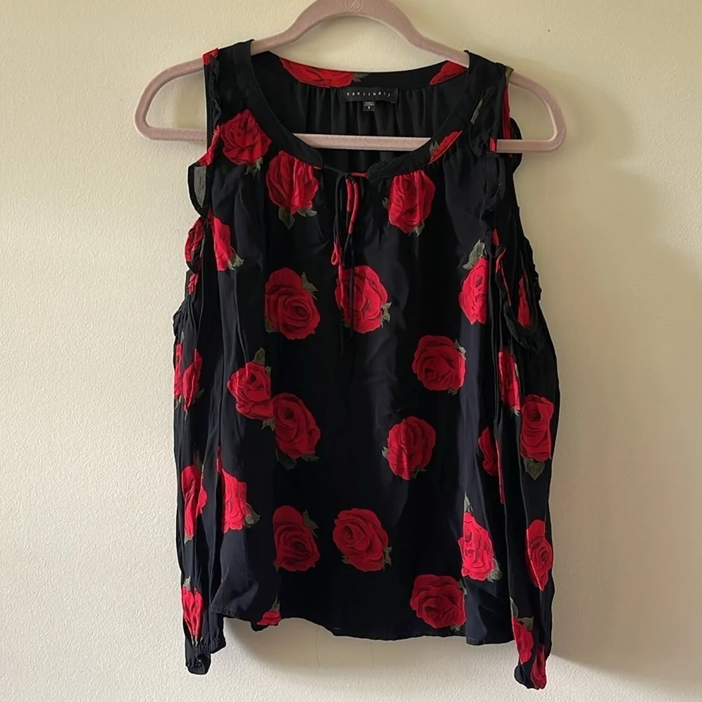 Sanctuary Blaire Rose print cold shoulder top SZ S - Picture 2 of 6